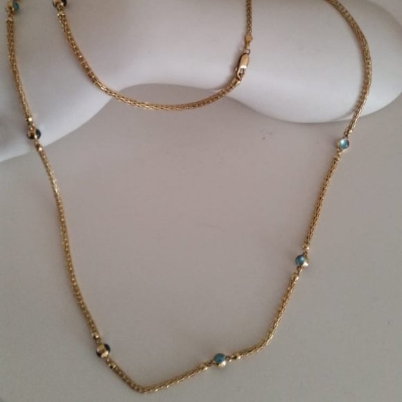 14K  YELLOW  GOLD  AMETHYST  &  TOPAZ  NECKLACE. - Picture 4 of 12